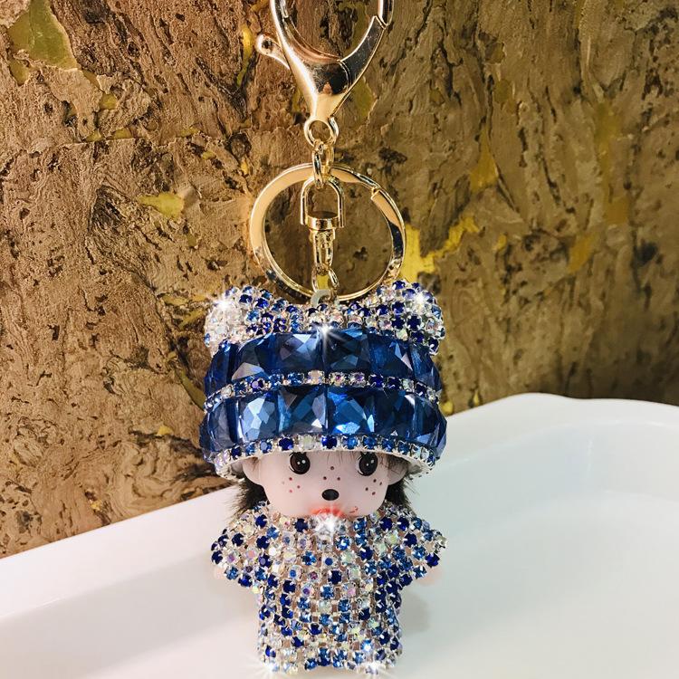 Monchchi Diamond Keychain Cute Monkey Keyring Kawaii Monchichi Hanging Ornament Car Key Chain Children Birthday Gifts s Carry Mini Lightweight