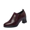 Soft leather mother thick heel leather shoes burgundy deep mouth single shoes 2025 autumn new fashion women's leather shoes middle-aged women's shoes