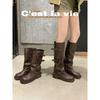 Round Head Retro Thick-soled Trouser Boots Women's 2025 New Winter Niche Design Boots Pleated Stacking Boots Boots Boots