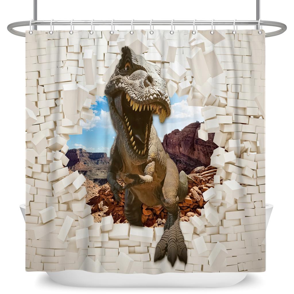 Cute Dinosaur Funny Animal Shower Curtains Bathroom Bathtub Decoration Waterproof Polyester Bath Curtain Home Decor with Hooks