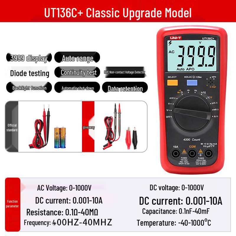 UNI-T UT33B+ Hochpräzises Smart Digitalmultimeter - Mini Anti-Burn Spannungsprüfer für Elektriker