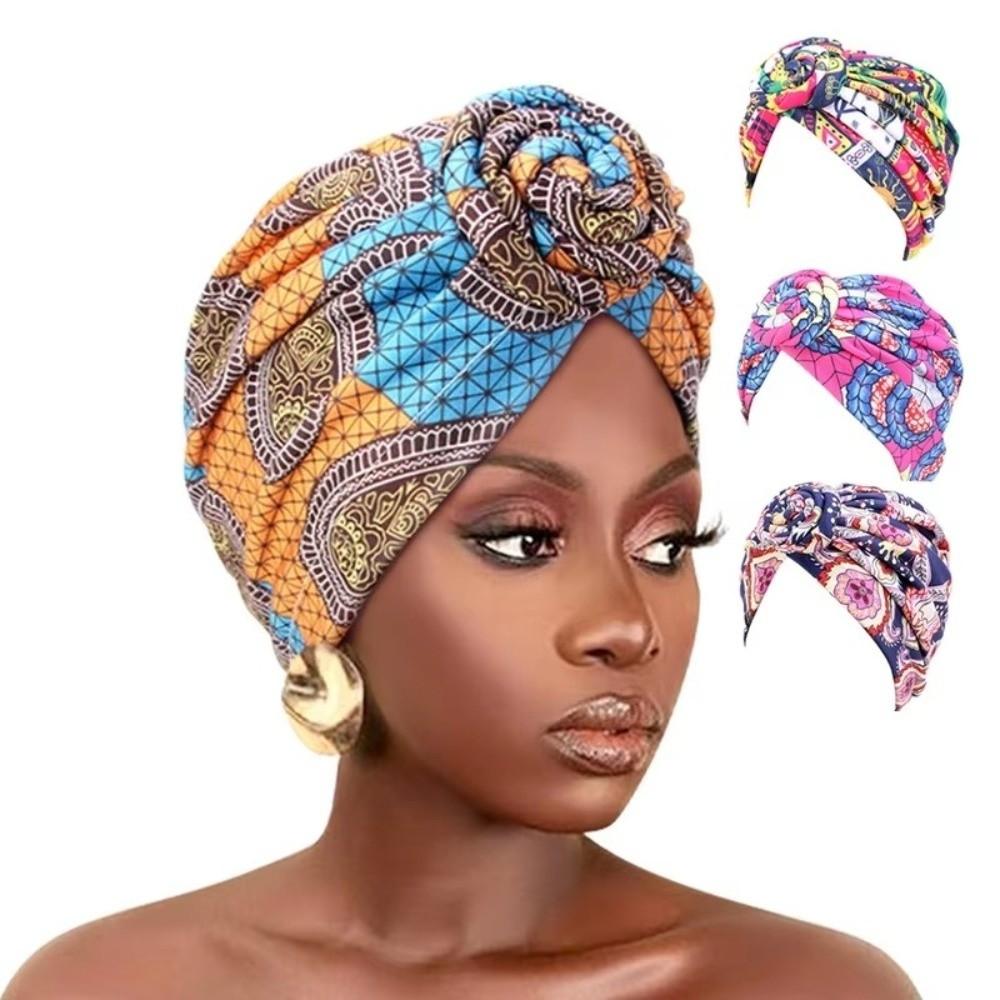 Cappello Turbante Pieghettato Nodo Intrecciato Stampa Africana Floreale Fascia per la Testa Foulard All-Match Decorazione