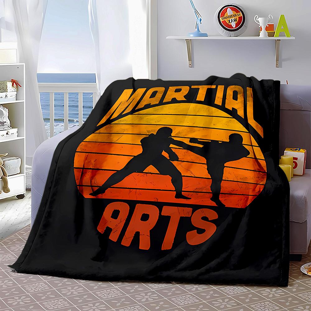 Martial arts figure pattern Flannel printed blanket suitable for all seasons suitable for living room office sofa and travel