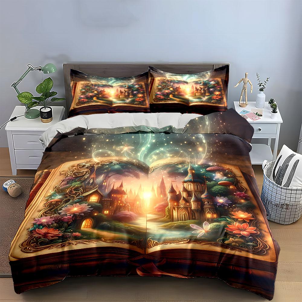 Fairy Tale Fantasy Book Art Bedding Duvet Cover Set (1*Duvet Cover 2*Pillowcases, Without Duvet Insert)