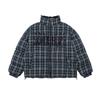 Mens Winter Oversized Stand Collar Cotton Puffer Jacket With Embroidered Patch Casual British Plaid Style