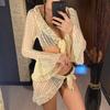 4PCS Halter With Sarong Long Sleeve Bikini Female Swimsuit Women Swimwear Four-pieces Bikini Set Bather Bathing Suit Swim V6338B