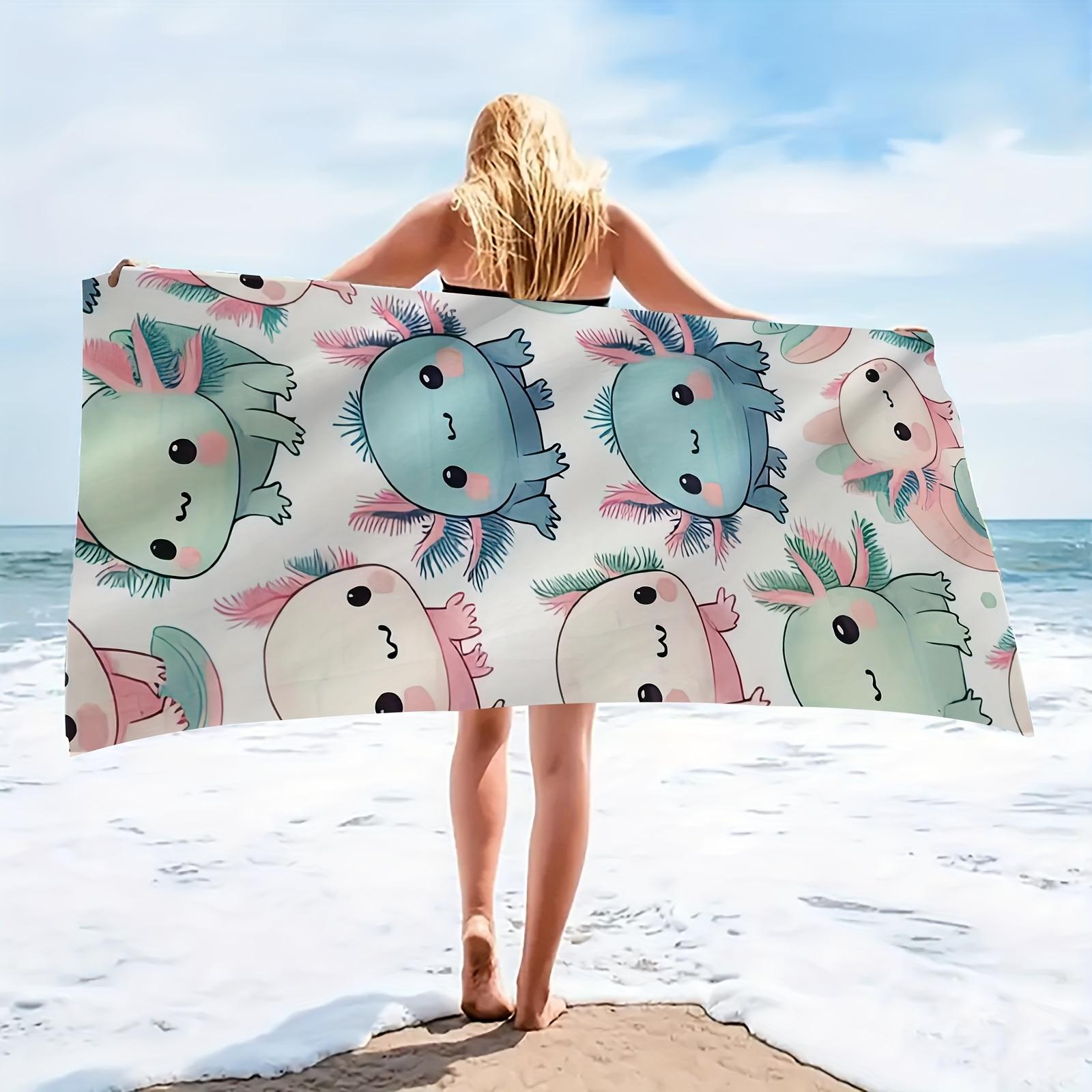 

Cute Axolotl Pattern Microfiber Beach Towel, Quick-Dry Absorbent Soft for Travel Camping Seaside W30*H60(CM)