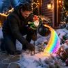 Holiday Path Lights for Walkway Solar Christmas Garden Stake Light, Santa Pouring Flowing LED String Lights, Colorful Magical Powered Decorations