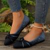 2025 Pointed Large Size Flat Single Shoes Fashionable Flying Weaving One Pedal Bow Breathable Color Matching Casual Women's Shoes