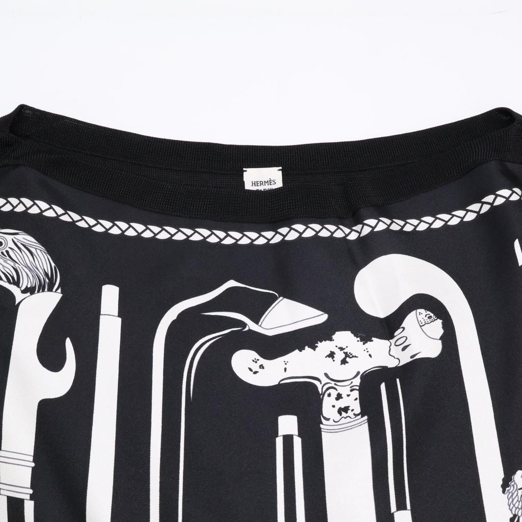 Hermes [/Domestic Regular] Cannes Et Cannes Twill Elene Knit Dress 38 Black WhiteUsed