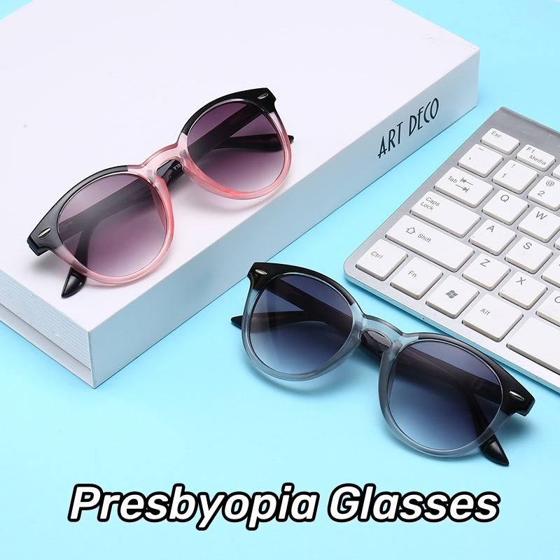 Premium Ladies Men Gradient Hyperopia Computer Presbyopia Reading Fashion Unisex Round Reading Sunglasses Glasses Diopters +1.0 To +4.0