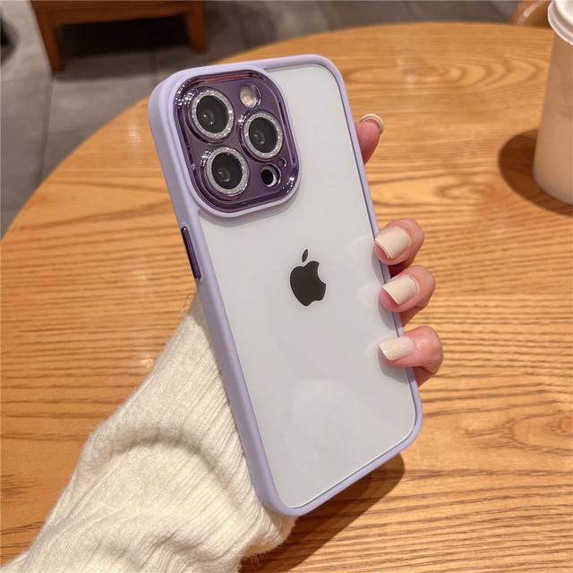 Purple Lens Glitter Diamond Clear Phone Case For Iphone 14 13 12 11 Pro Max Len Protection Plating Shockproof Hybrid Armor Cover