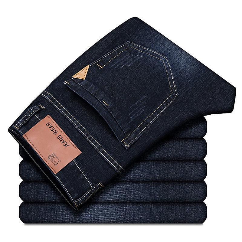 Autumn and winter velvet thickened jeans large size loose straight elastic casual high waist middle man