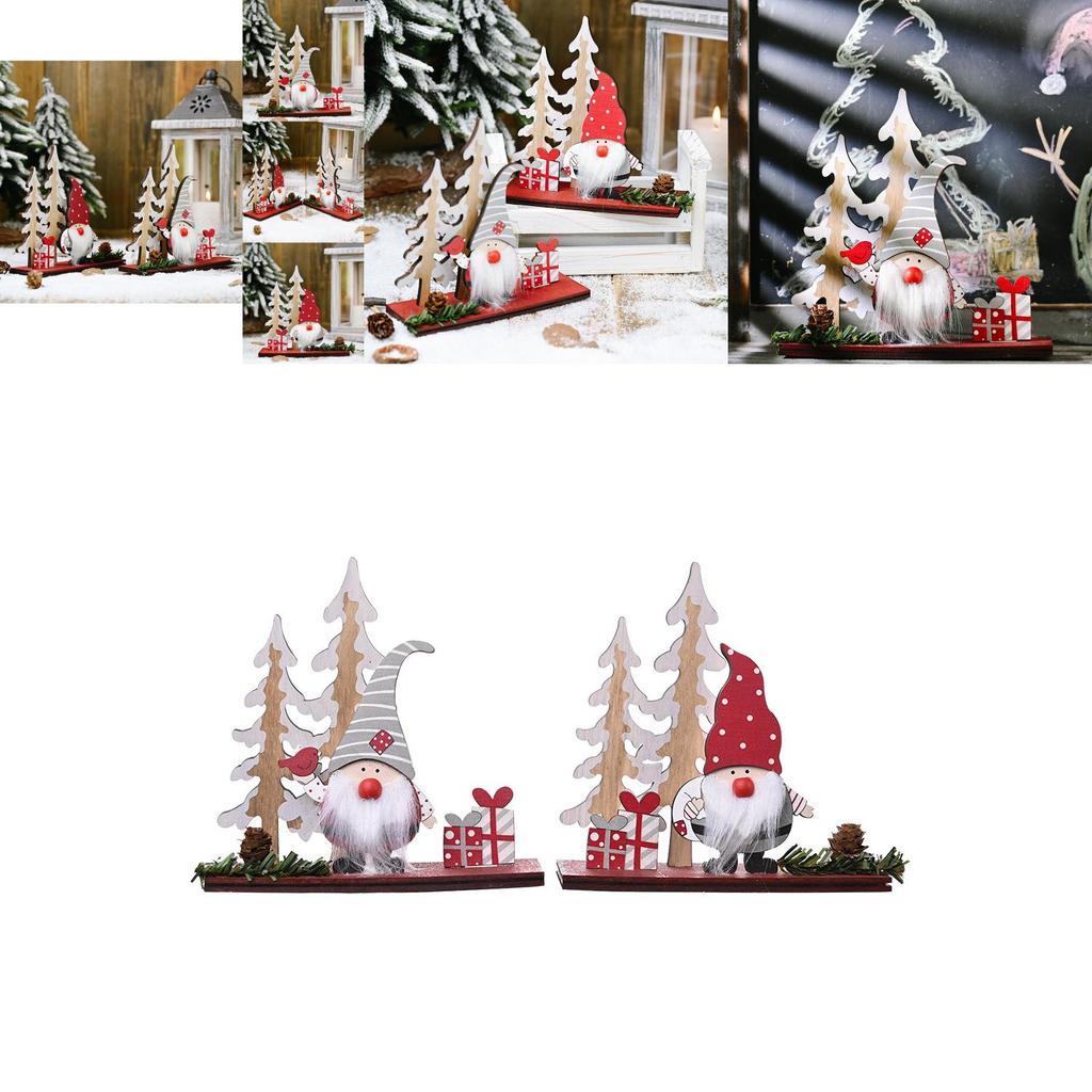 Charmig Trä Kotte Dubbelt Träd Jultomte Figur För Festlig Juldekoration