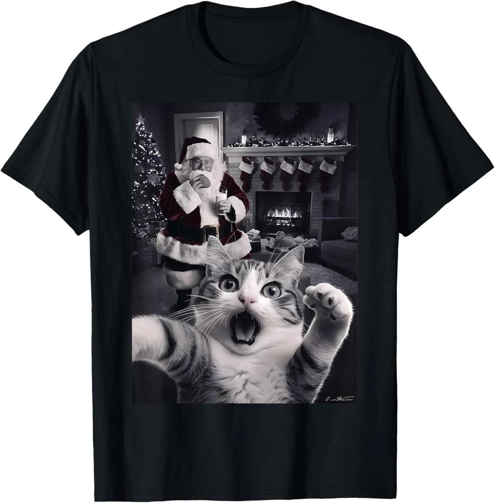 Grappig Katten Zelfie Met Kerstman Kerst T-shirt