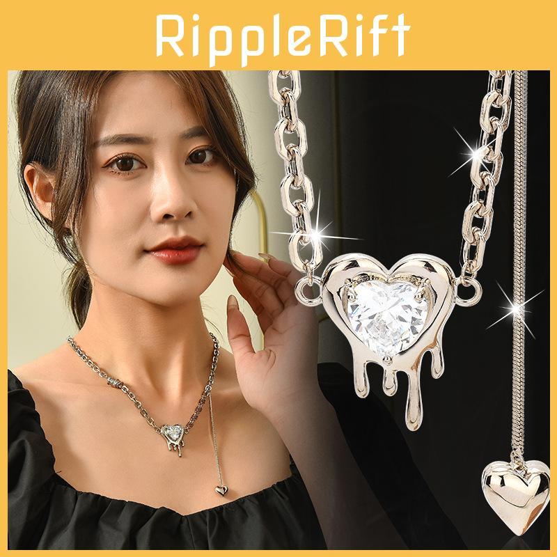 Elegant Titanium Steel Heart Necklace For Women With Sparkling Crystal Pendant