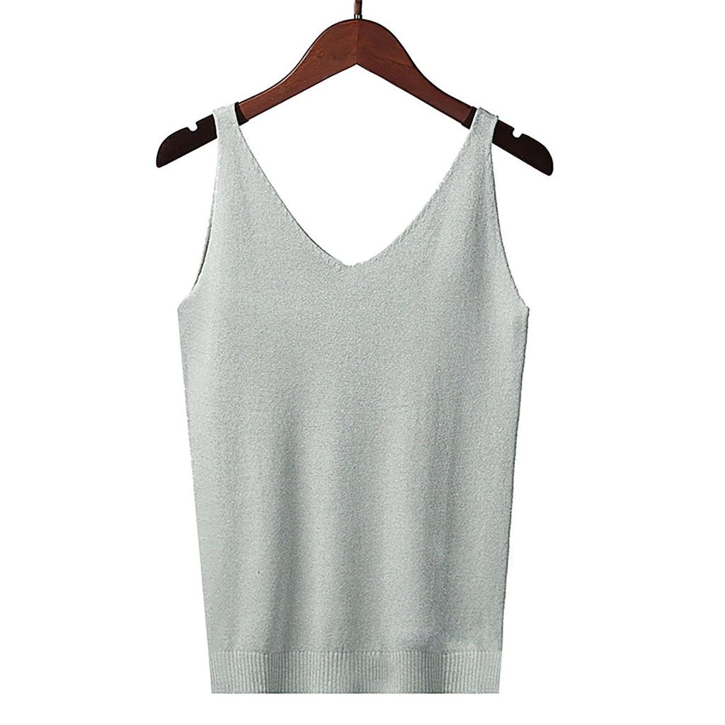 Women's Tank Top With Knitted Sequins Sexy Sleeveless V Neck Tank Top T-Shirt Casual Sequins Strappy T-Shirt Elegant Blouse