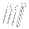 Portable Reusable Stainless Steel Toothpicks & Floss Set + Aluminum Alloy Barrel