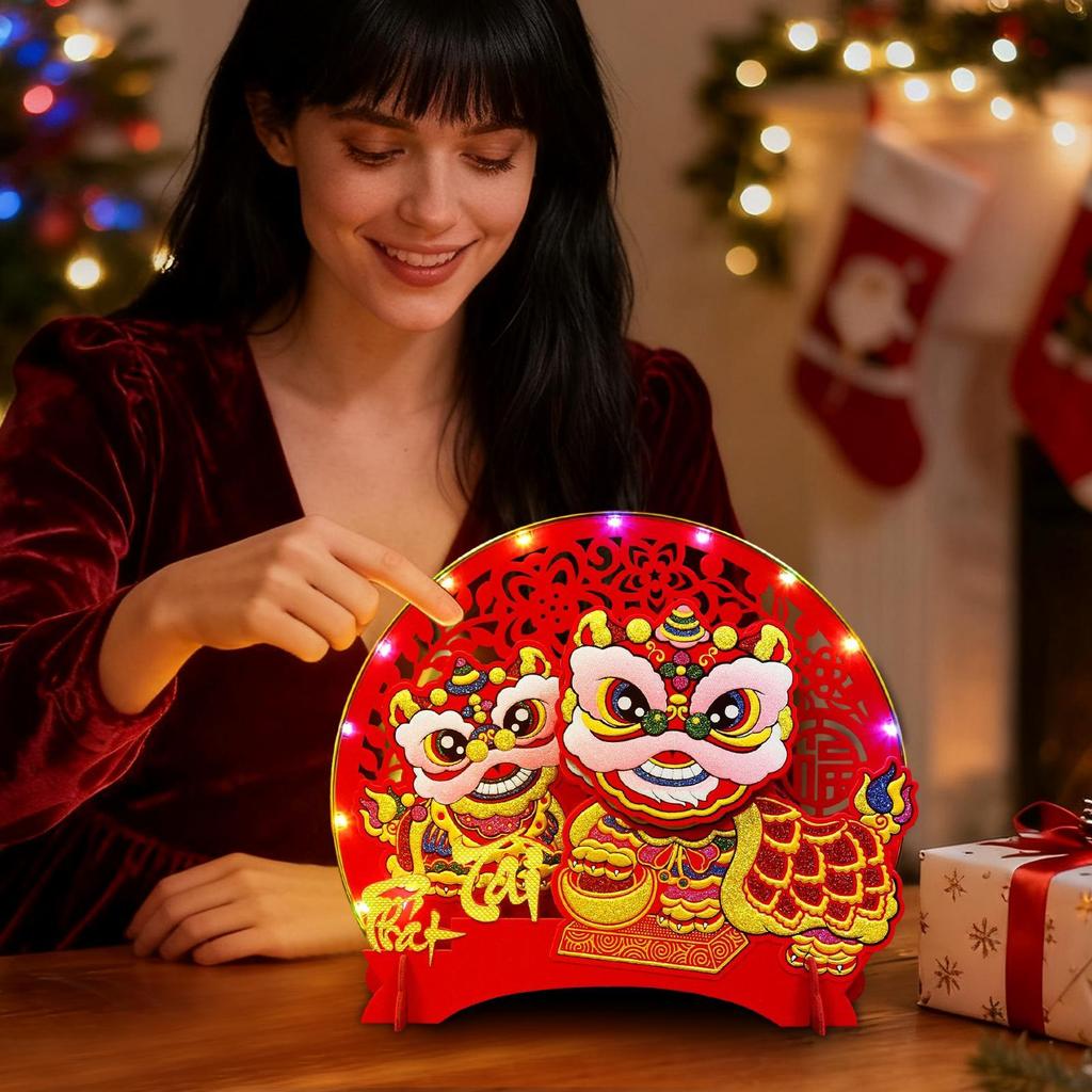 Wealth Table Ornament Nodding Vietnamese Centerpiece Felt Table Decorations with Light for New Year Spring Festival Home