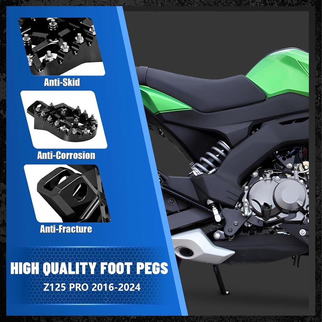 Motorrad Fußrasten Fußrasten Rastpedal MX Stil CNC für Z125 Pro 2016-2024 Schwarz