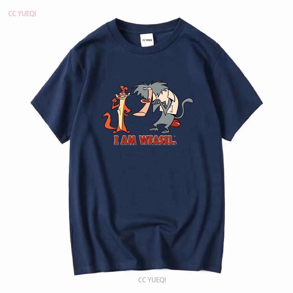 Official I Am Weasel Characters T Shirt Black vintage Washed Breathable Comfortable Top For Everyday Wear Soft designer clothes