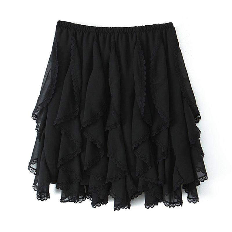 

Fairy Flying Sweet Little Fairy Spring and Summer Lace Edge Asymmetrical Cake Dress Easiest for Match Cover Slimming Skirt Black L