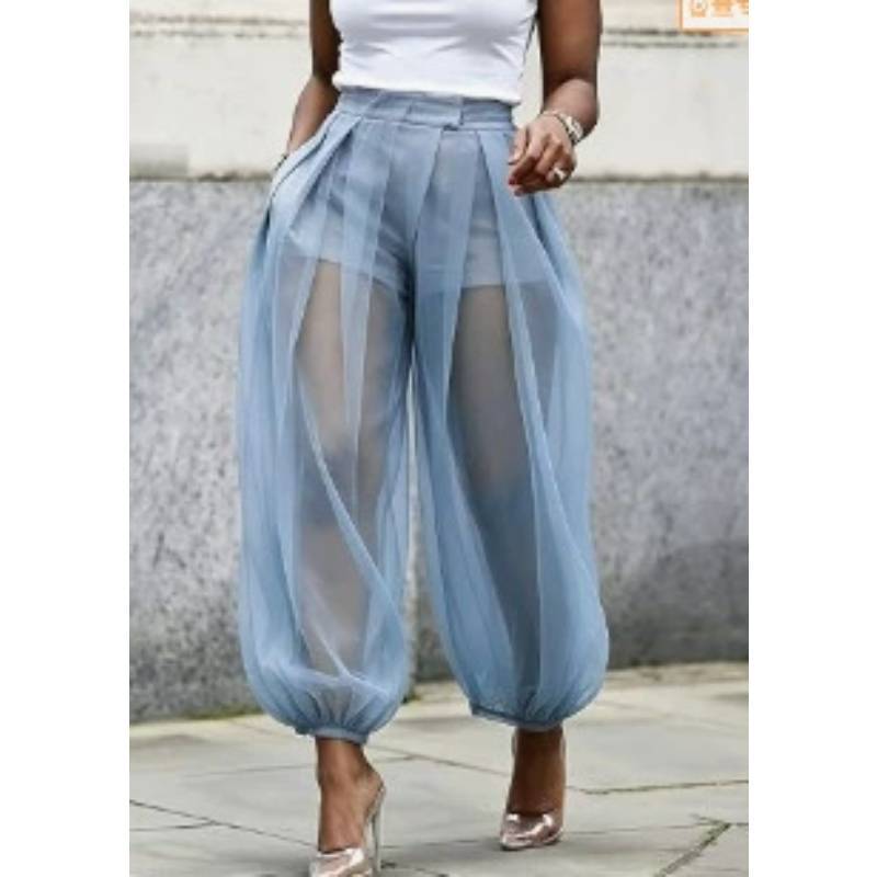 Pantaloni a lanterna corti streetwear in tessuto di poliestere a rete per donna casual