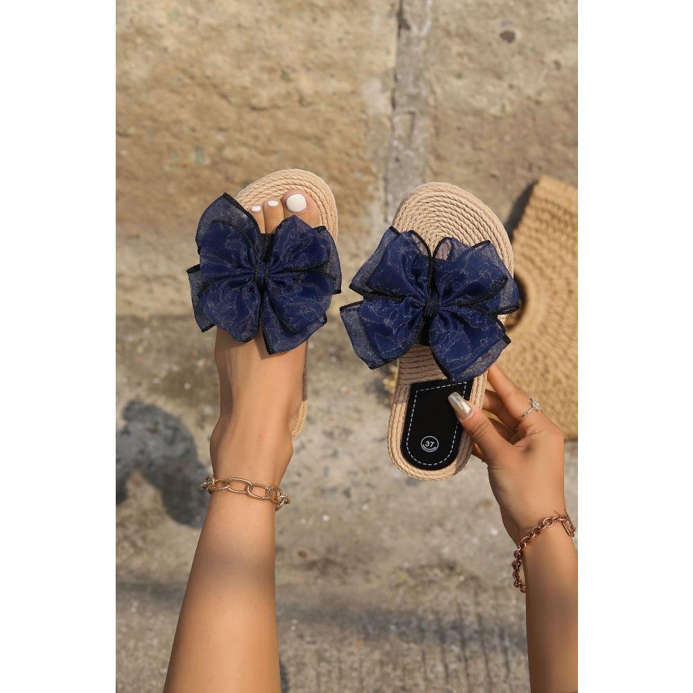 Woven Slide Sandals for Women Summer Flat Open Toe Casual Beach House Slippers