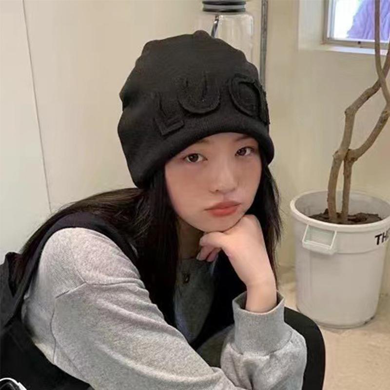 Women Autumn Winter Warm Knitted Cap Female Lady Japanese Hip Hop Loose Beanie Hats Solid Color Letter Fashion Beanie Style Hats