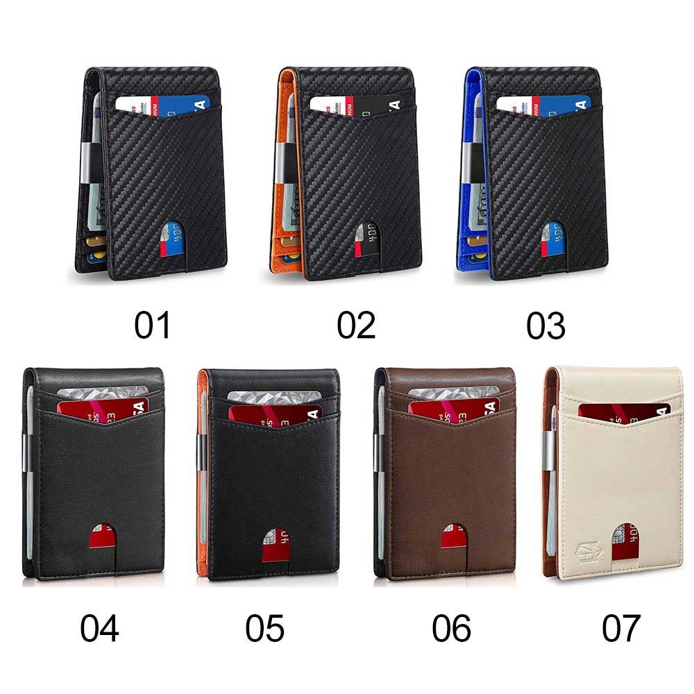 Women Men Thin Small Wallet Front Pocket RFID Blocking with Money Clip Anti-scan Leather Wallet Mens Slim Wallet