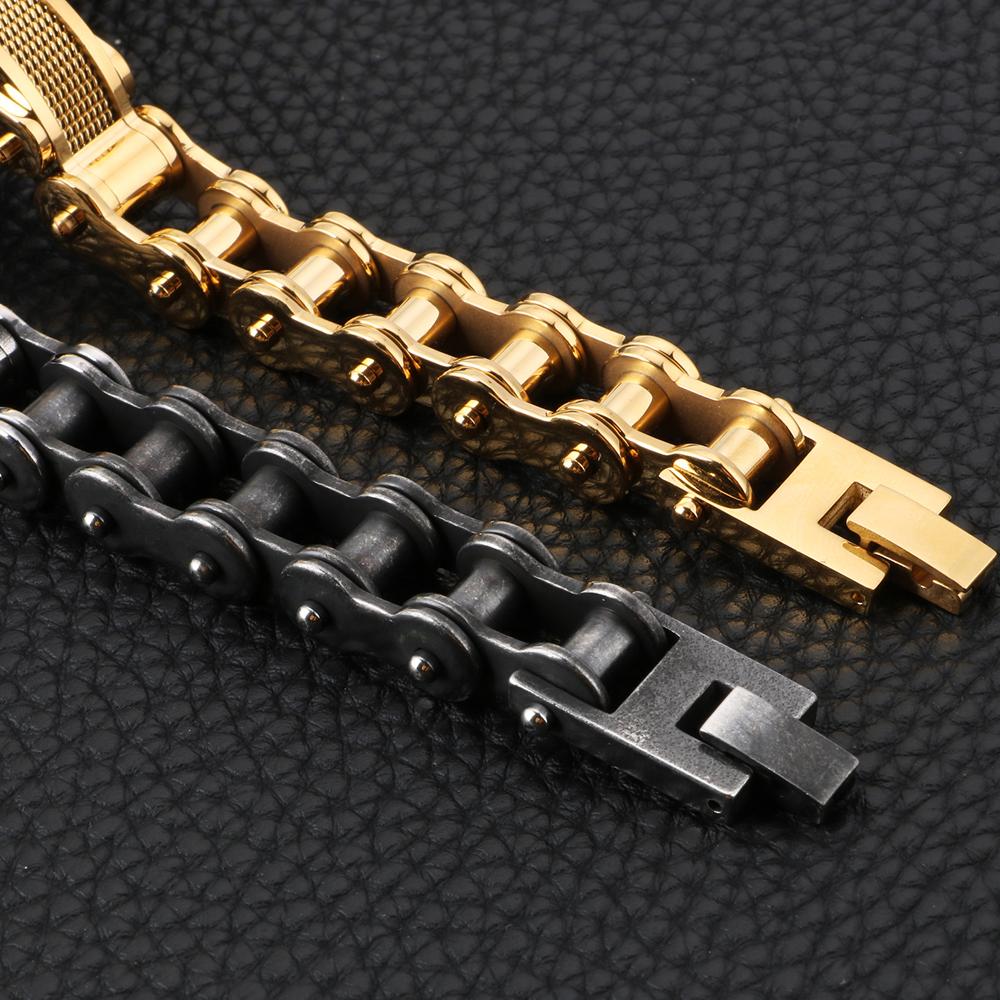Biker Jewelry Worn Look Bicycle Chain Men's Bracelets Vintage Black Stainless Steel Motorcycle Bicycle Wear CZ Bracelet For Men