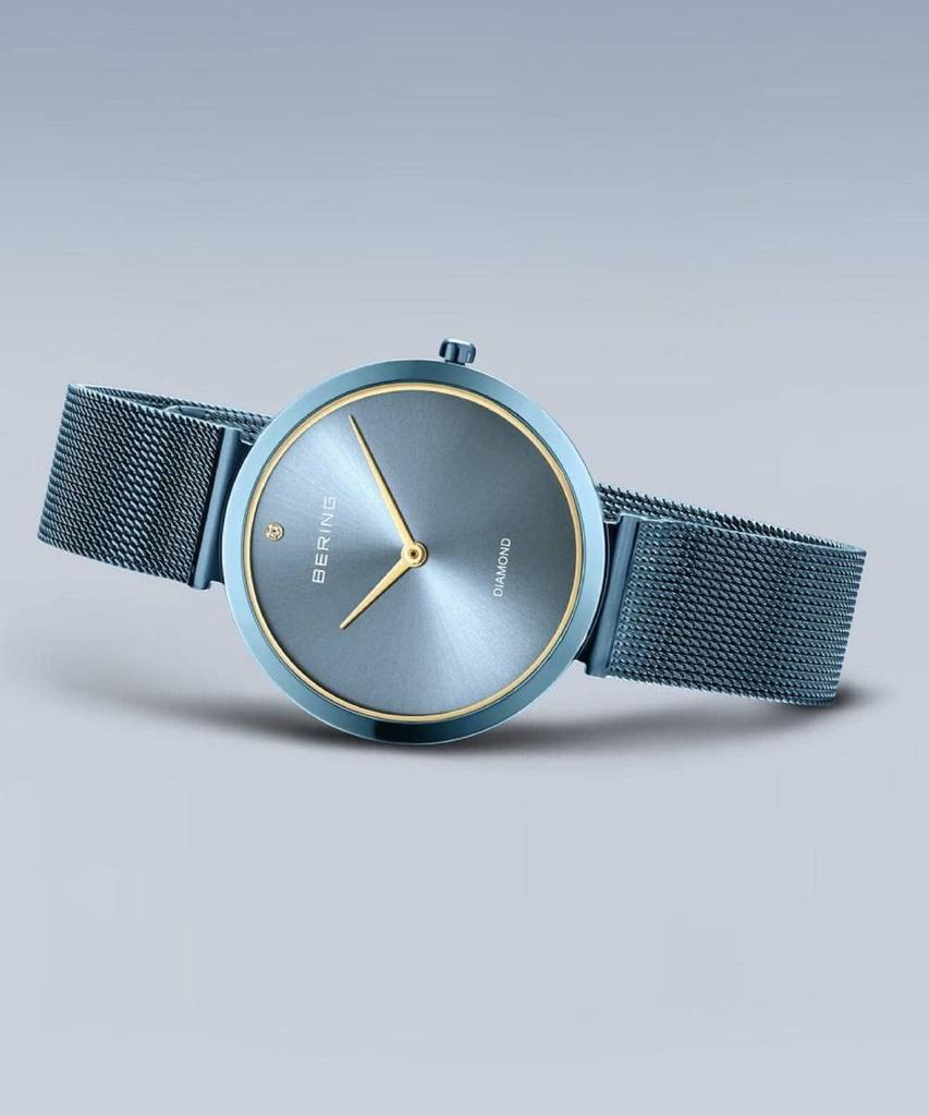BERING Saat Hayır Modeli Quartz Mavi Paslanmaz Çelik Hasır Kordon Bakım Zamanı Orijinal İthal Ürün 3 Yıl Dahili Garanti Safir Cam