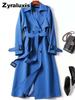 Women's Long Trench Coat Autumn Spring Korean Style Petite British Style Over Knee Dress Coat Jacket