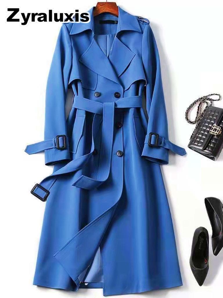 Women's Long Trench Coat Autumn Spring Korean Style Petite British Style Over Knee Dress Coat Jacket