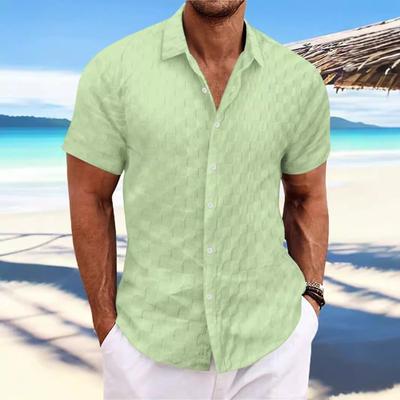 Sommer Herren Karomuster Jacquard Lässig Locker Kurzarm Hemd