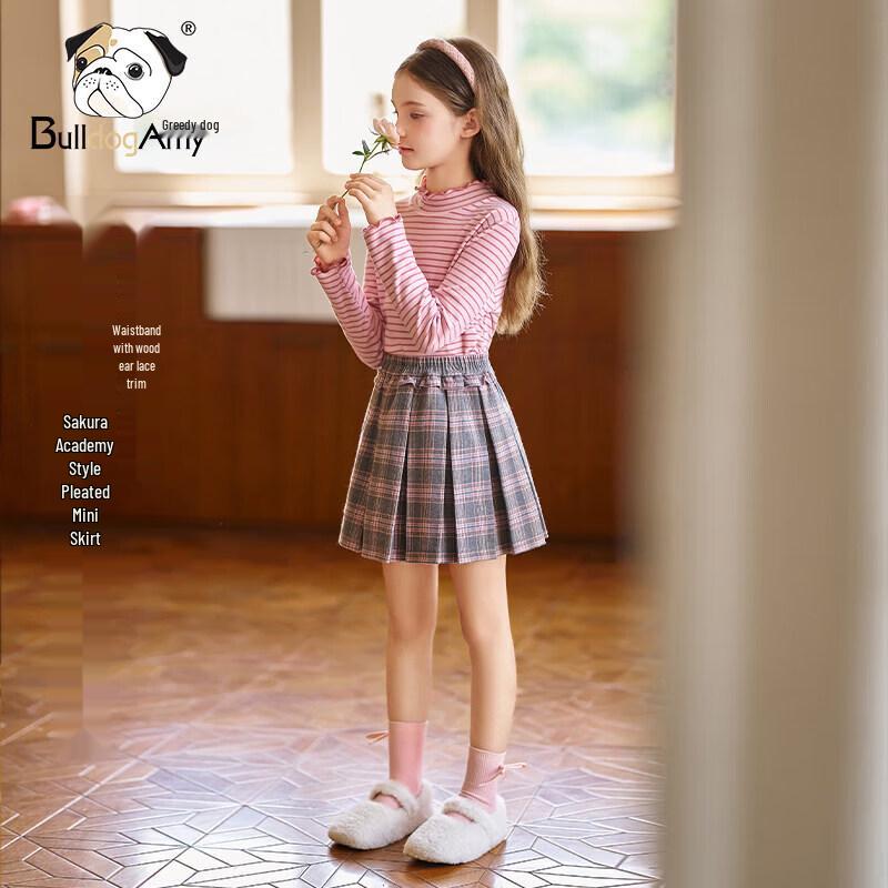 CHANZUIGOU Girls  Plaid Pleated Skirt 130cm