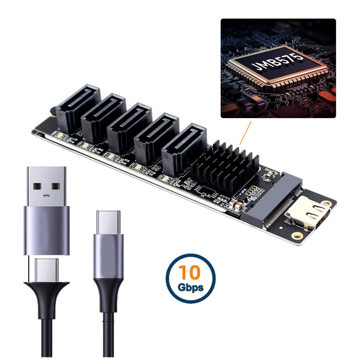 

SA-035-TC 10Gbps Type-C to NGFF Key B+M SATA 6Gbps 5 Ports Adapter Converter,Chip: JMB575+JMS580 As Shown A