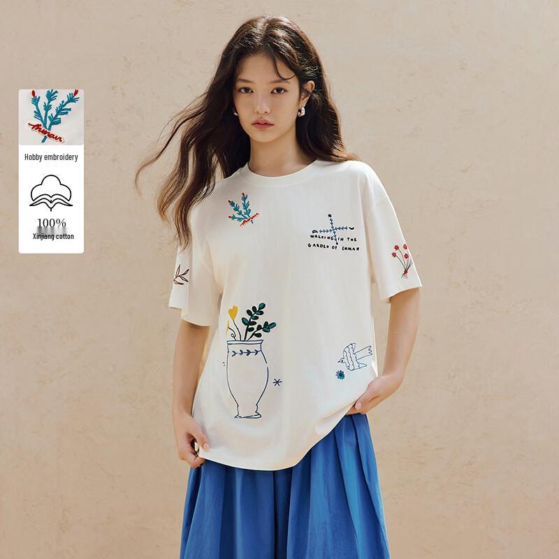 INMAN Women s Embroidered Xinjiang Cotton T-Shirt XL