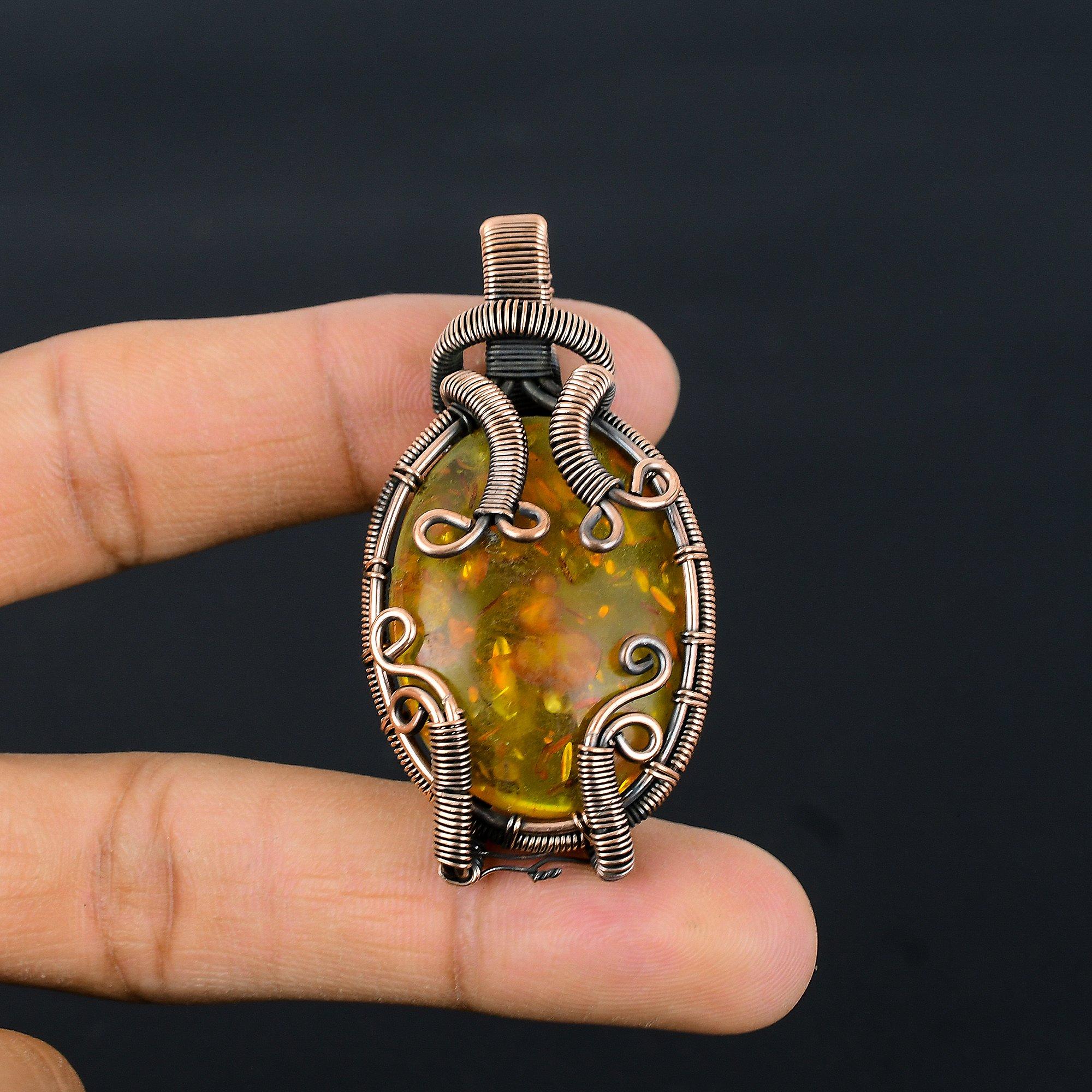 

Кулон из балтийского янтаря, ювелирное изделие из драгоценного камня, обернутое медной проволокой 999 пробы, кулон ручной работы ко Дню матери 2.55