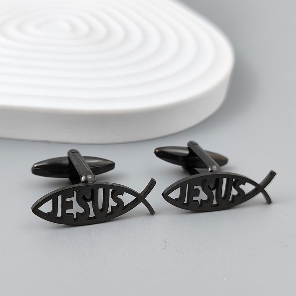 Stainless Steel Jesus Letter Fish Brooch Men's Shirt Suit Badge Pins Fashion Jewelry Accessories Religious Christian Gift