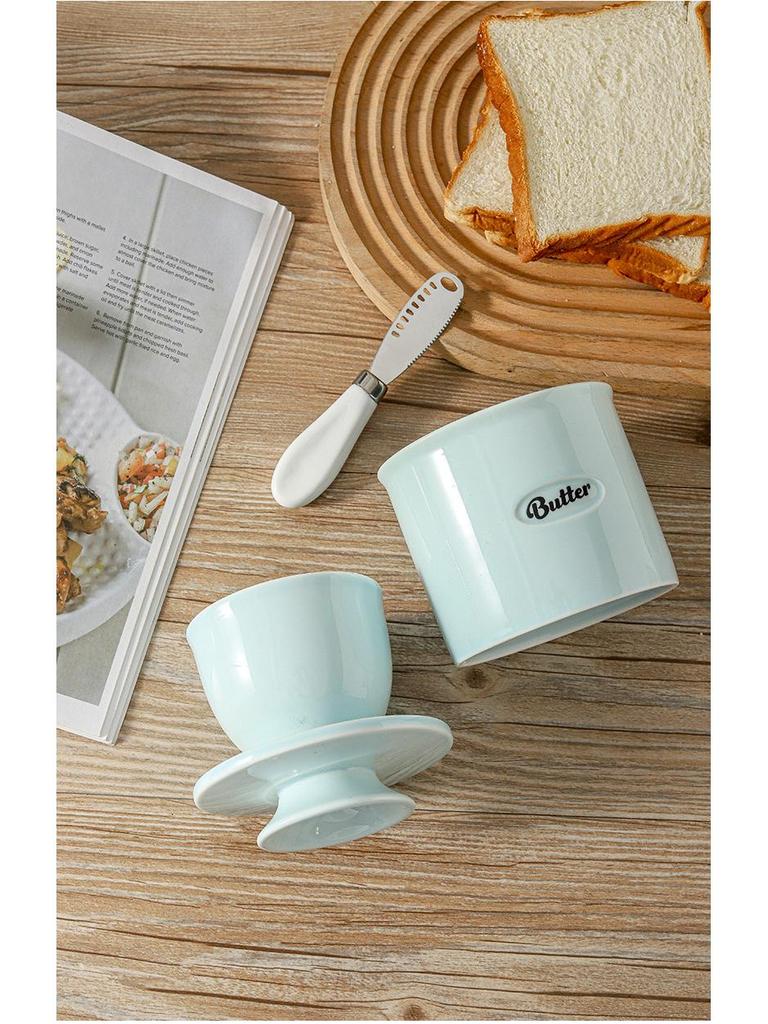 Ceramic Butter Dish with Lid - Airtight Round Cheese and Butter Storage Jar for Kitchen