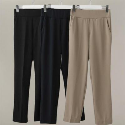 New Arrivals Open Run Women High Waist Banding Slim Straight Pants