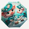 1PC Tea Party Pig Umbrella-8-Rib Reinforced, Automatic Open, Lightweight & Durable, Cute Fashion Accessory for Outdoor-T371