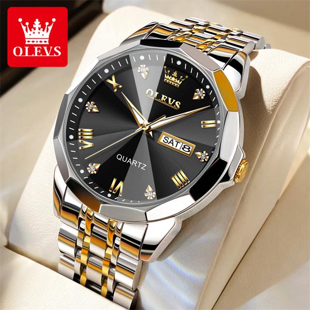 OLEVS 9931 Quartz Watch for Men Solid Stainless Steel Strap Rhombus Design Fashion Business Wristwatch Men's Waterproof Watches