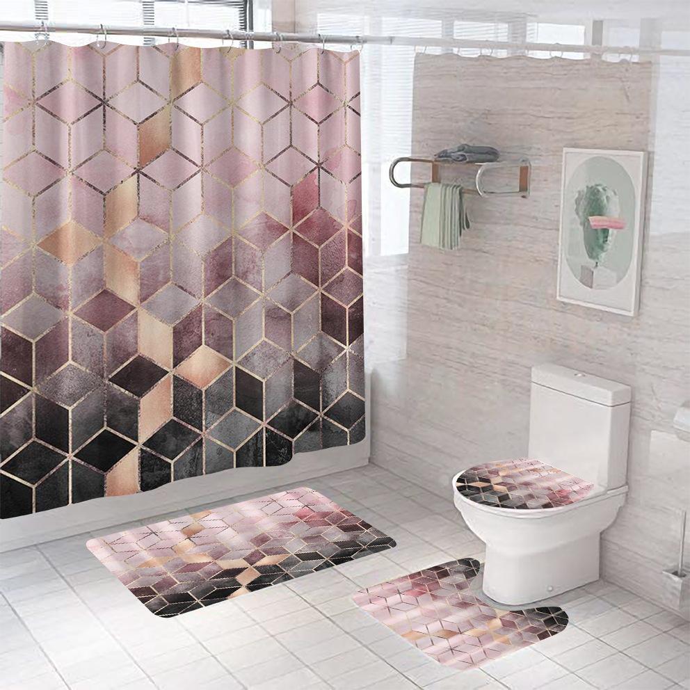 Bathroom Shower Curtain Four-piece Digital Printing Marble Waterproof Shower Curtain Toilet Partition Curtain Bath Mat