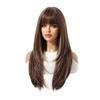 Women's Long Layered Curly Wig with Straight Bangs, Brown Highlights, Full Head Cover, Machine-Made with Chemical Fiber Rose Net, 2026 Hot Style.