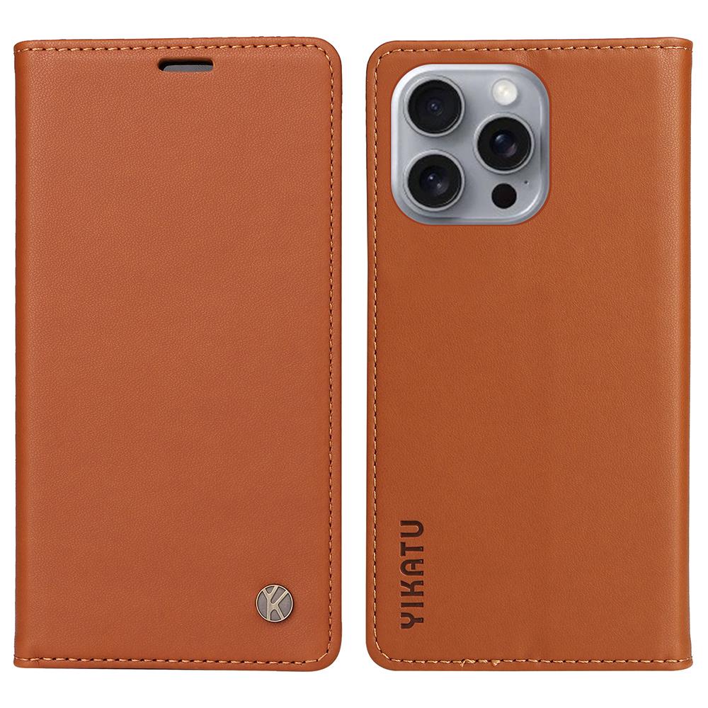 

YIKATU YK-001 для iPhone 16 Pro Max Stand Case PU шкіряний гаманець для телефону Brown