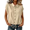 Camicia Casual da Donna a Bottoni Manica Corta Orlo con Coulisse Vestibilità Rilassata Top Leggero per l'Uso Quotidiano