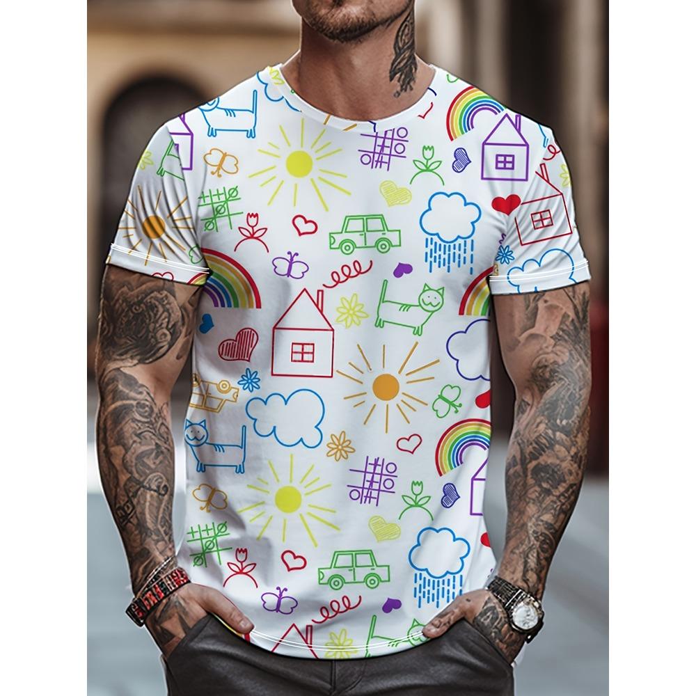 3D Color-printed Men s Fashionable Short-sleeved Shirt Urban Street Men s Casual T-shirt Outdoor Sports Men s Fitness T-shirt M