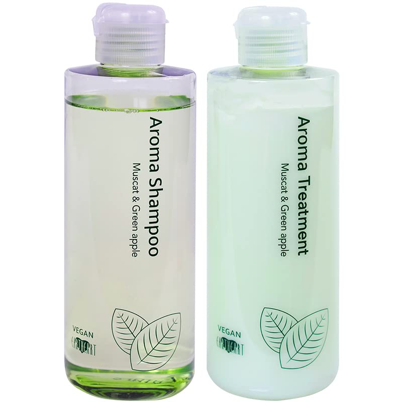 Salon EARTHEART Vegan Aroma Shampoo Treatment Set Green Apple Stem Made in Japan [Hair Original] & (Muscat & Apple) Cells,